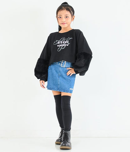 袖 ファー デザイン クロップド丈 スウェット 裏毛 長袖 トレーナー 423-3336