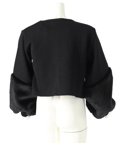 袖 ファー デザイン クロップド丈 スウェット 裏毛 長袖 トレーナー 423-3336