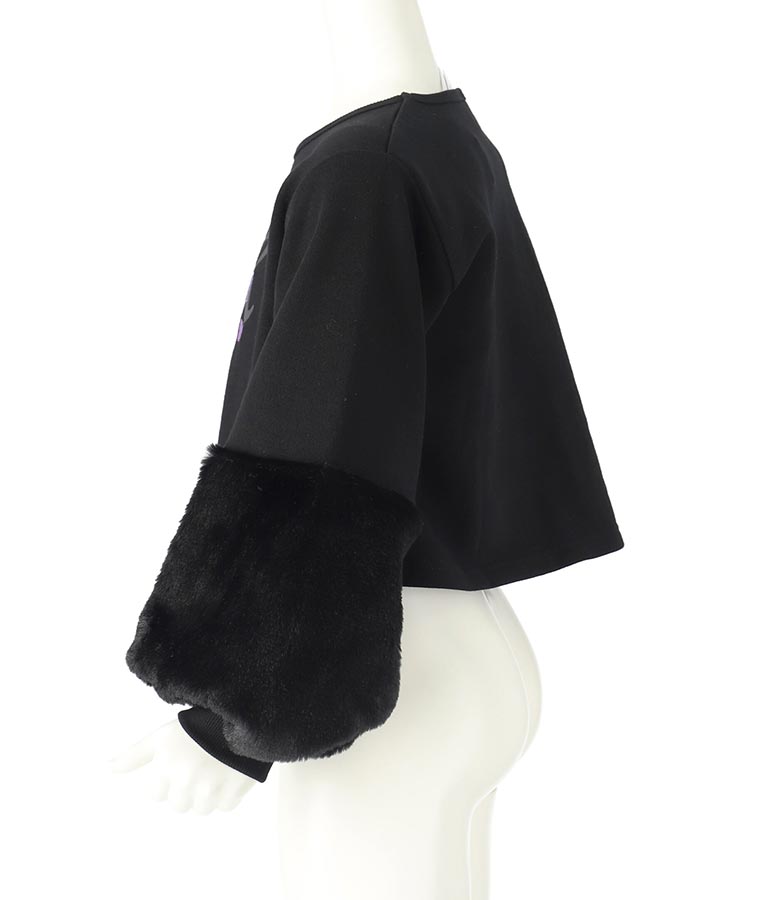 袖 ファー デザイン クロップド丈 スウェット 裏毛 長袖 トレーナー 423-3336