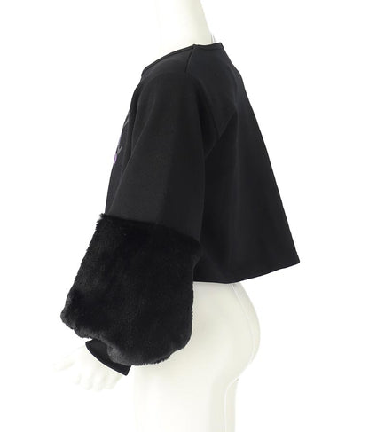 袖 ファー デザイン クロップド丈 スウェット 裏毛 長袖 トレーナー 423-3336