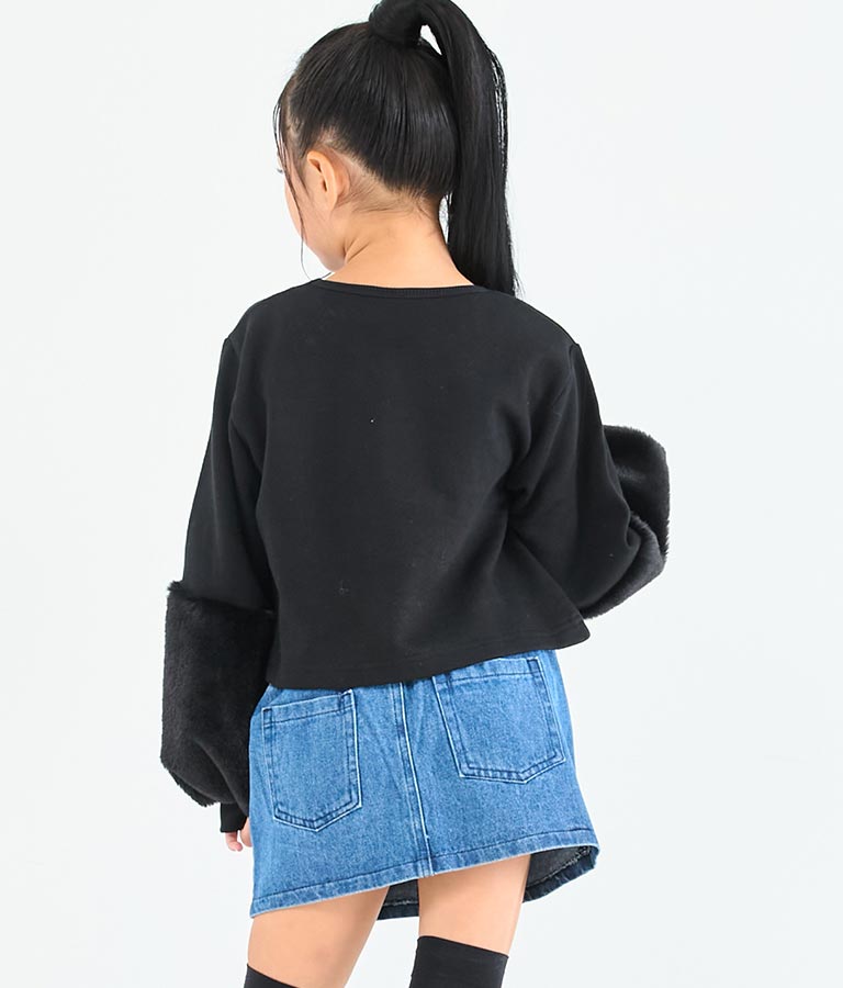 袖 ファー デザイン クロップド丈 スウェット 裏毛 長袖 トレーナー 423-3336