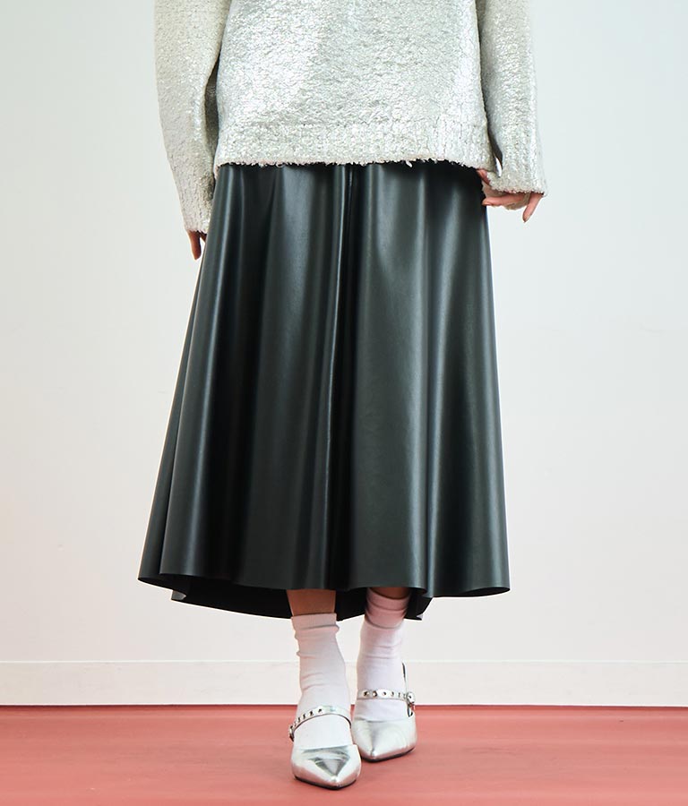 フェイクレザー フレア スカート 151-5512