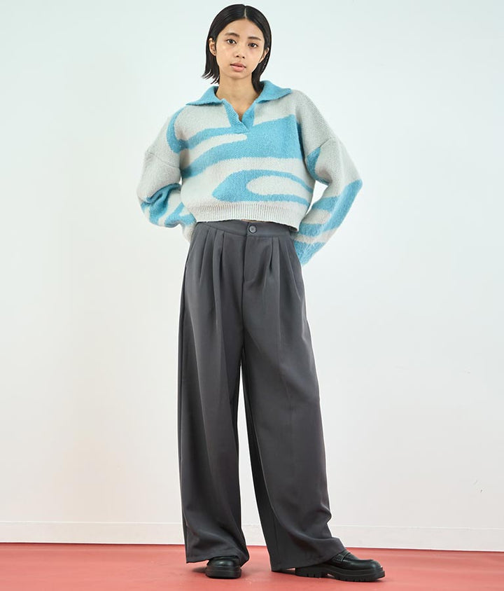 センタープレス タック ワイド スラックス パンツ 152-5608