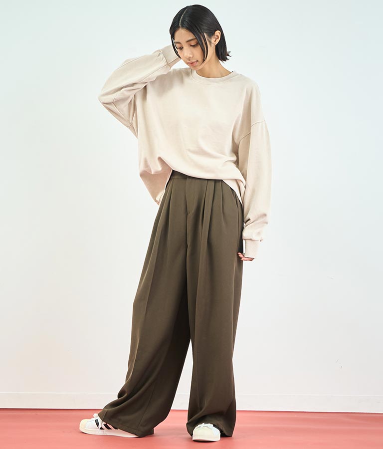 センタープレス タック ワイド スラックス パンツ 152-5608