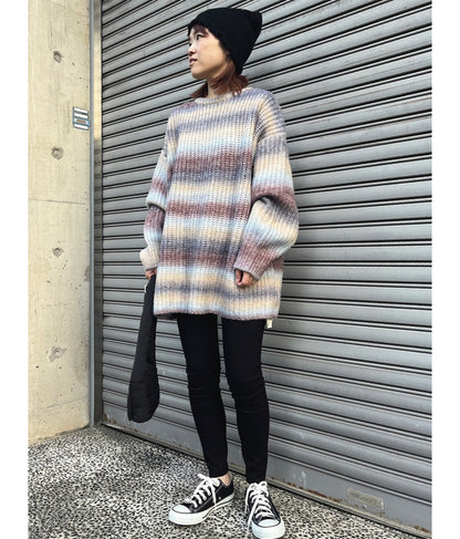 タイダイ ボーダー クルーネック ボリュームスリーブ ニット 853-5755