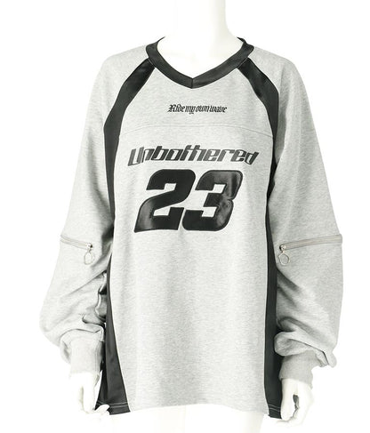 【ティーンズライン】袖 ジップ ゲーム ロゴ オーバー スウェット トップス (M、Lサイズ展開) 913-7576