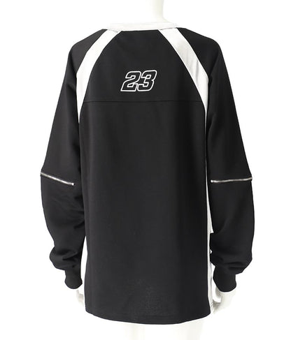 【ティーンズライン】袖 ジップ ゲーム ロゴ オーバー スウェット トップス (M、Lサイズ展開) 913-7576