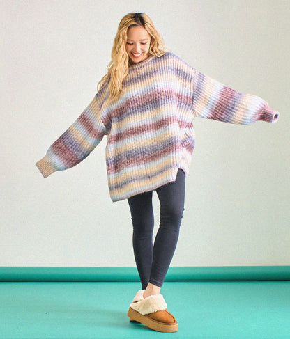 タイダイ ボーダー クルーネック ボリュームスリーブ ニット 853-5755