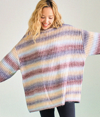 タイダイ ボーダー クルーネック ボリュームスリーブ ニット 853-5755