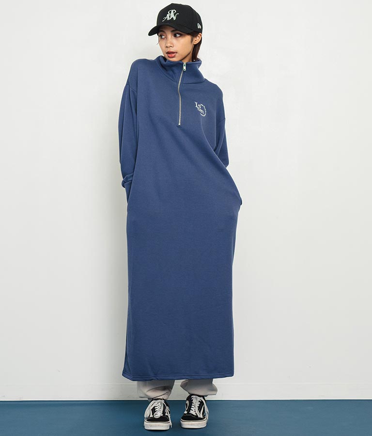 ハーフジップ 裏毛 スウェット ロング ワンピース 797-9082