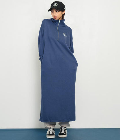 ハーフジップ 裏毛 スウェット ロング ワンピース 797-9082