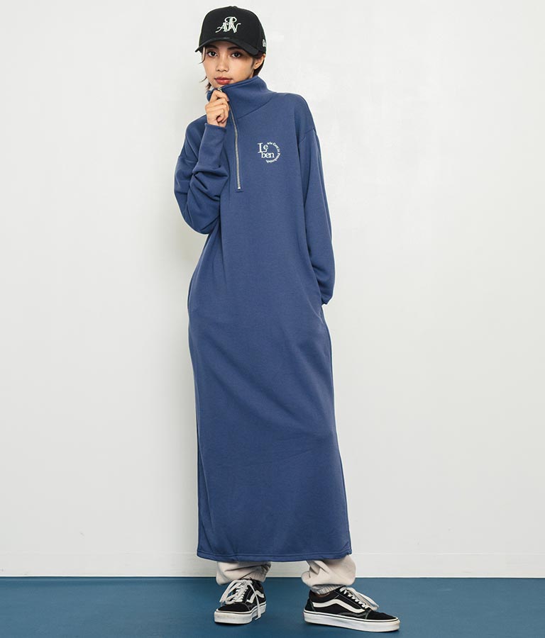 ハーフジップ 裏毛 スウェット ロング ワンピース 797-9082
