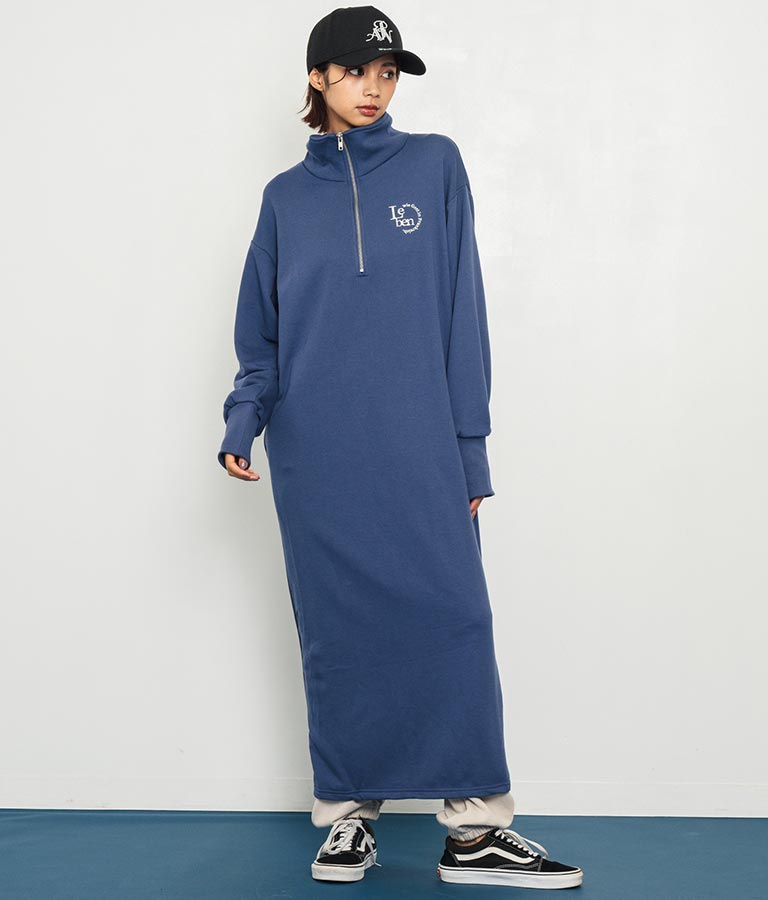 ハーフジップ 裏毛 スウェット ロング ワンピース 797-9082