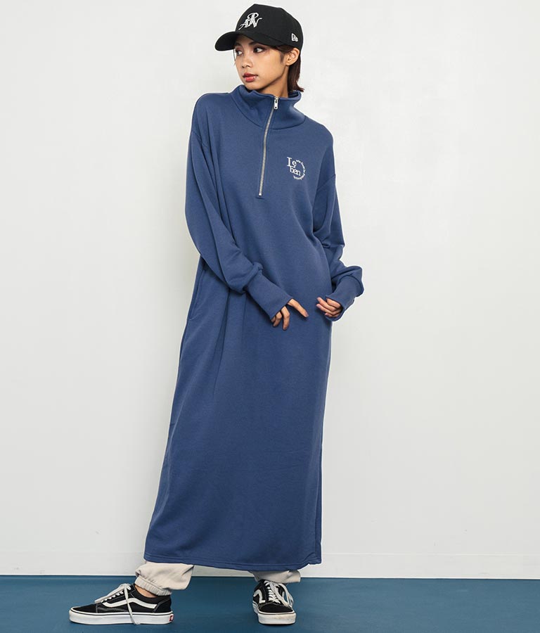 ハーフジップ 裏毛 スウェット ロング ワンピース 797-9082