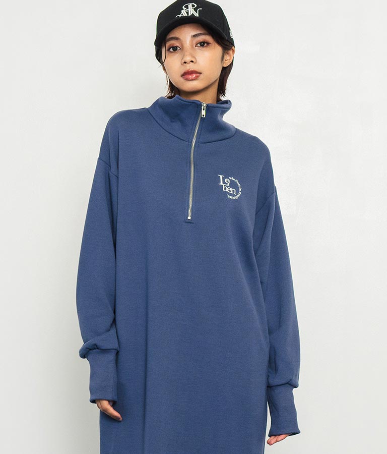 ハーフジップ 裏毛 スウェット ロング ワンピース 797-9082