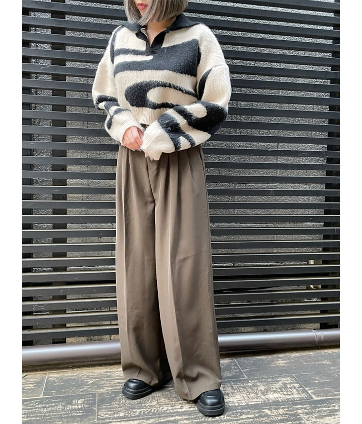 センタープレス タック ワイド スラックス パンツ 152-5608