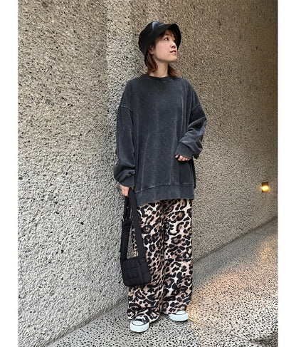 ITALY ポンチ レオパード プリント フレア パンツ 392-2927