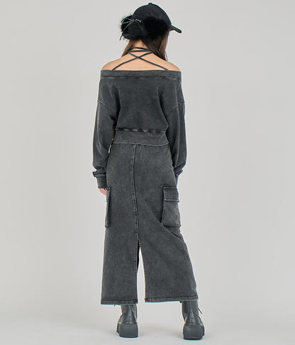 【ティーンズライン】ユーズド加工 ダブルジップ スウェット ロング スカート  (M、Lサイズ展開) 911-7592