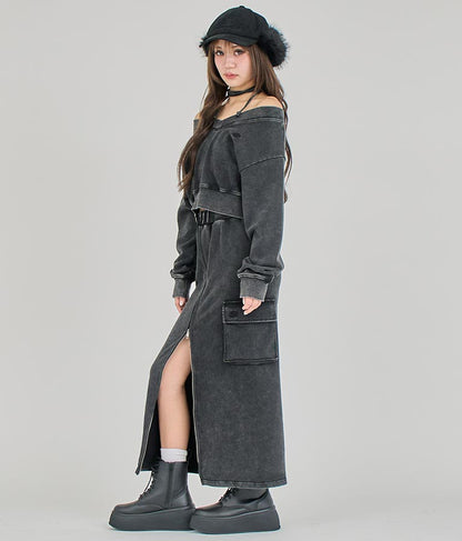 【ティーンズライン】ユーズド加工 ダブルジップ スウェット ロング スカート  (M、Lサイズ展開) 911-7592