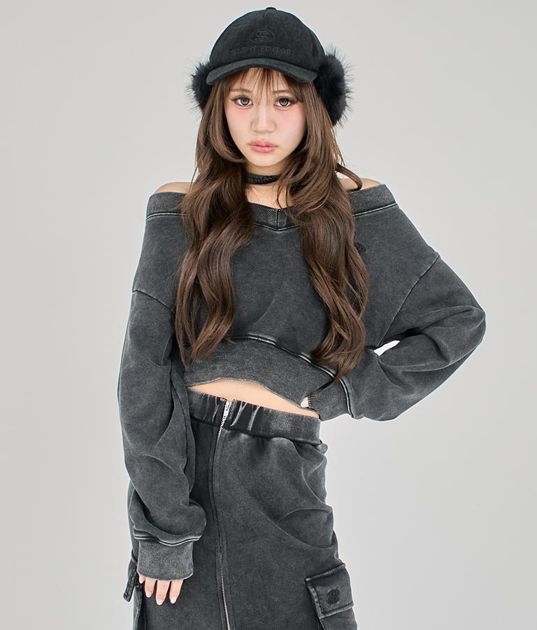 【ティーンズライン】チョーカー ミエ ユーズド 加工 Vネック スウェット トップス (M、Lサイズ展開) 913-7591