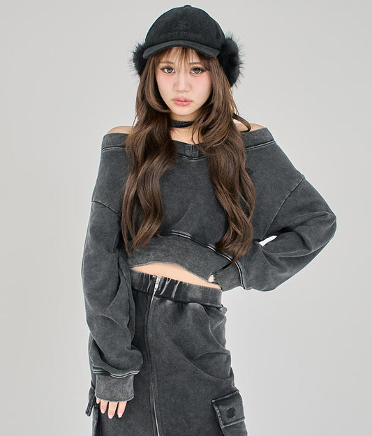 【ティーンズライン】チョーカー ミエ ユーズド 加工 Vネック スウェット トップス (M、Lサイズ展開) 913-7591