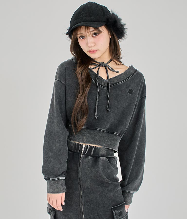 【ティーンズライン】チョーカー ミエ ユーズド 加工 Vネック スウェット トップス (M、Lサイズ展開) 913-7591