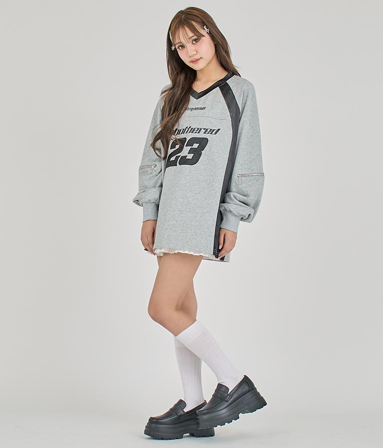 【ティーンズライン】袖 ジップ ゲーム ロゴ オーバー スウェット トップス (M、Lサイズ展開) 913-7576