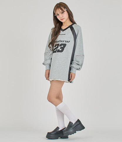 【ティーンズライン】袖 ジップ ゲーム ロゴ オーバー スウェット トップス (M、Lサイズ展開) 913-7576