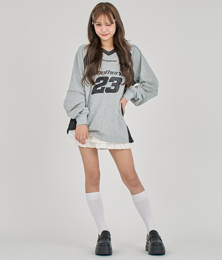 【ティーンズライン】袖 ジップ ゲーム ロゴ オーバー スウェット トップス (M、Lサイズ展開) 913-7576