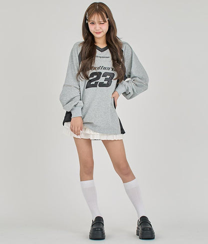 【ティーンズライン】袖 ジップ ゲーム ロゴ オーバー スウェット トップス (M、Lサイズ展開) 913-7576