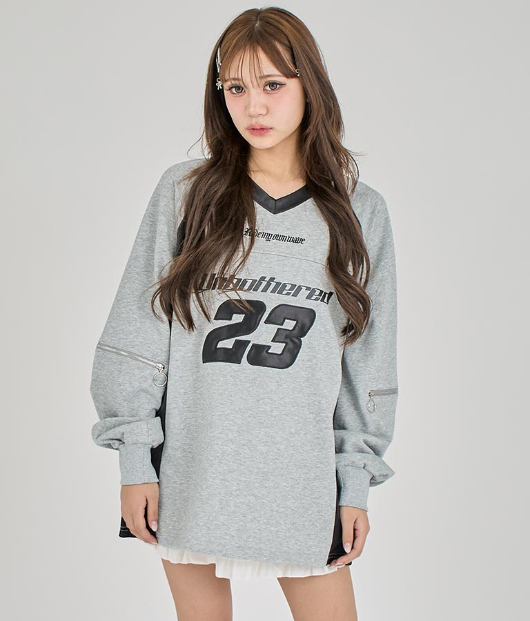 【ティーンズライン】袖 ジップ ゲーム ロゴ オーバー スウェット トップス (M、Lサイズ展開) 913-7576