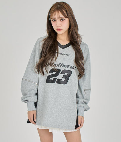 【ティーンズライン】袖 ジップ ゲーム ロゴ オーバー スウェット トップス (M、Lサイズ展開) 913-7576