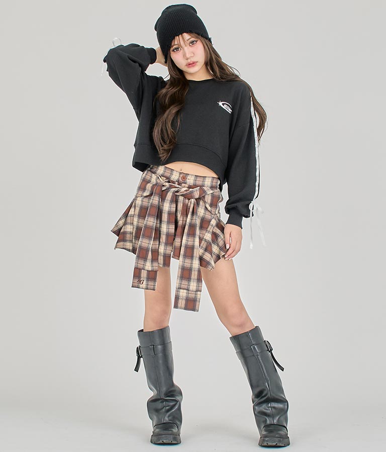 【ティーンズライン】袖 ライン リボン オーバー スウェット トップス (M、Lサイズ展開) 913-7593