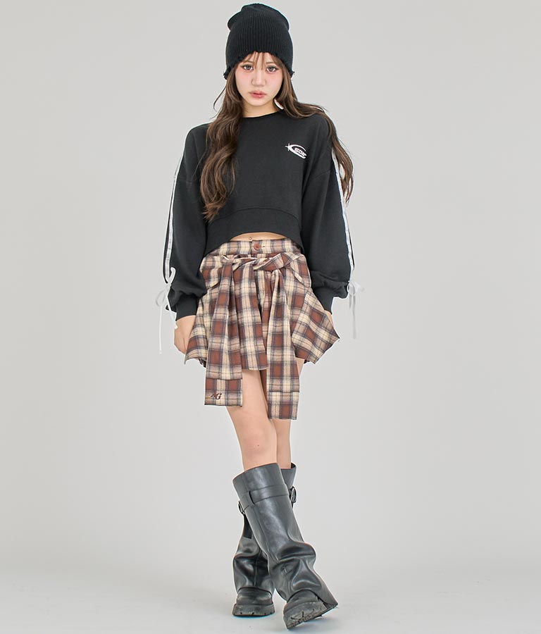 【ティーンズライン】袖 ライン リボン オーバー スウェット トップス (M、Lサイズ展開) 913-7593