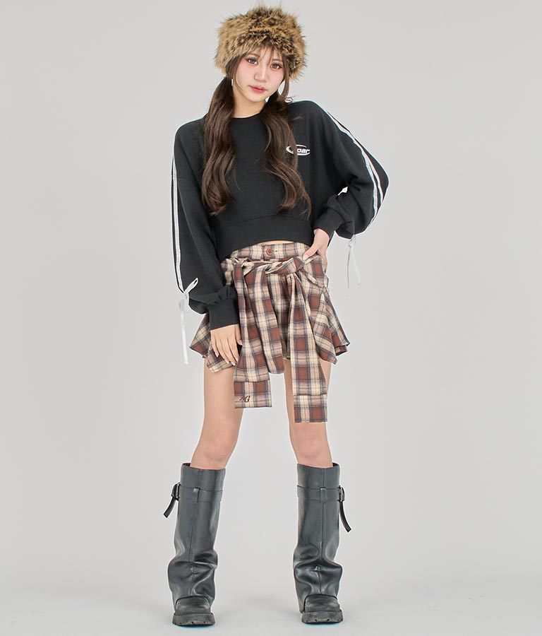 【ティーンズライン】袖 ライン リボン オーバー スウェット トップス (M、Lサイズ展開) 913-7593