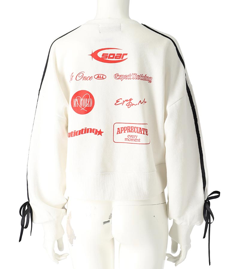 【ティーンズライン】袖 ライン リボン オーバー スウェット トップス (M、Lサイズ展開) 913-7593