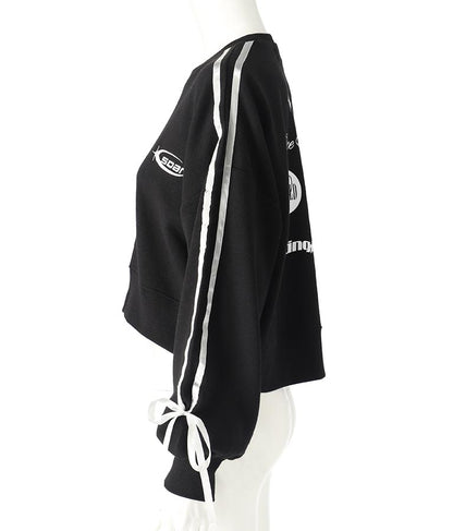 【ティーンズライン】袖 ライン リボン オーバー スウェット トップス (M、Lサイズ展開) 913-7593