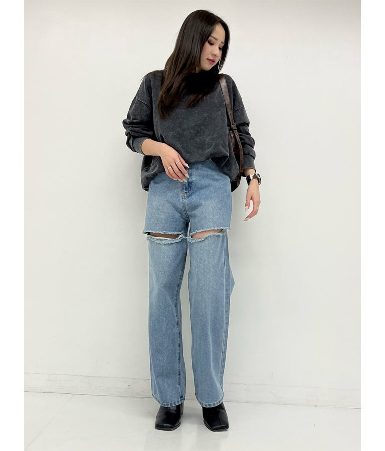 オーバーサイズ ピグメント スウェット 裏毛 トップス 153-5609