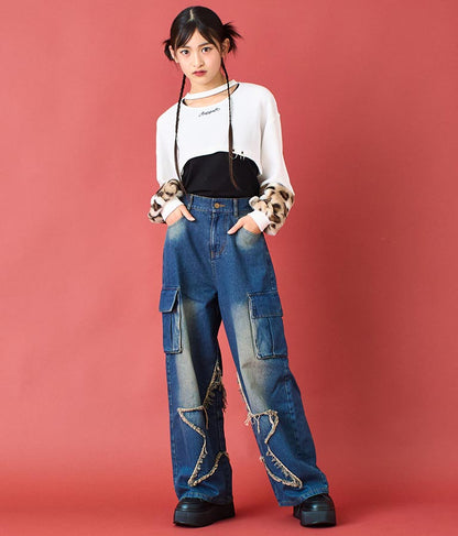 袖 レオパード ファー ショート丈 スウェット トップス 913-7579