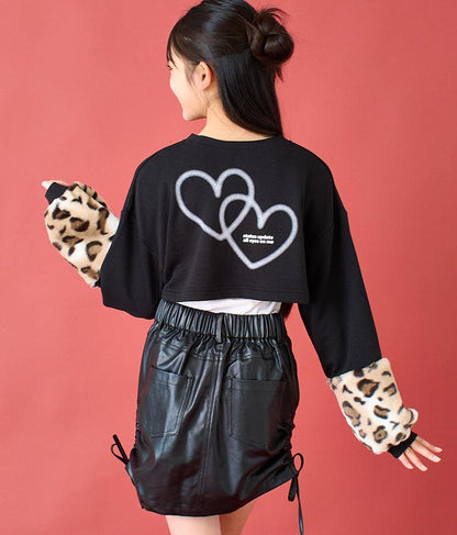 袖 レオパード ファー ショート丈 スウェット トップス 913-7579