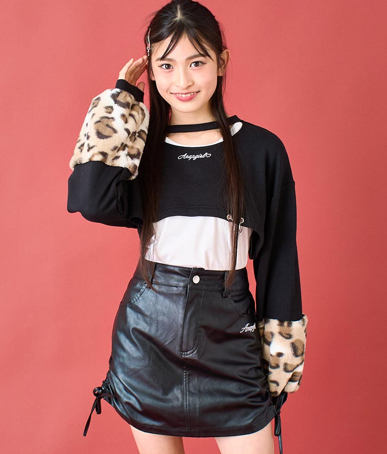 袖 レオパード ファー ショート丈 スウェット トップス 913-7579