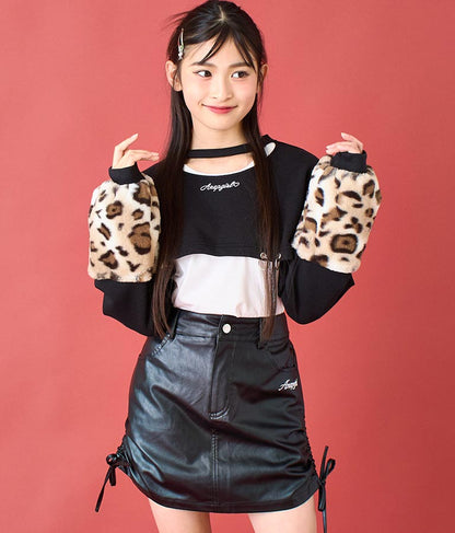 袖 レオパード ファー ショート丈 スウェット トップス 913-7579