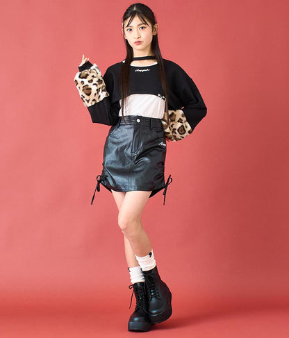 袖 レオパード ファー ショート丈 スウェット トップス 913-7579