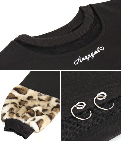 袖 レオパード ファー ショート丈 スウェット トップス 913-7579