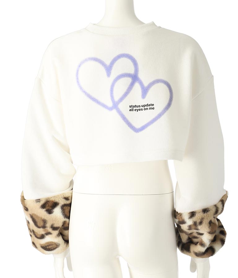 袖 レオパード ファー ショート丈 スウェット トップス 913-7579