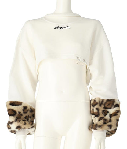 袖 レオパード ファー ショート丈 スウェット トップス 913-7579