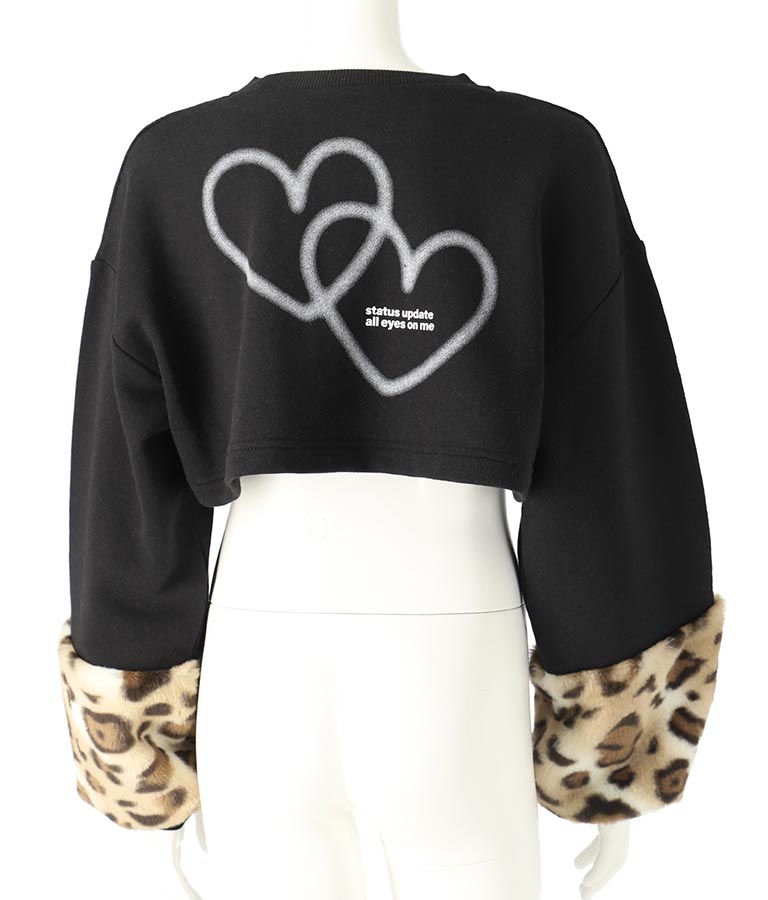 袖 レオパード ファー ショート丈 スウェット トップス 913-7579