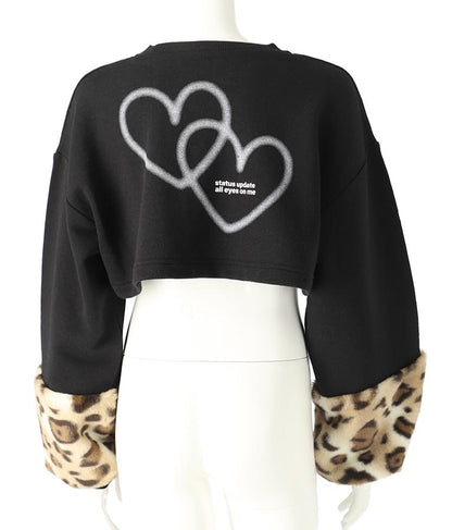 袖 レオパード ファー ショート丈 スウェット トップス 913-7579