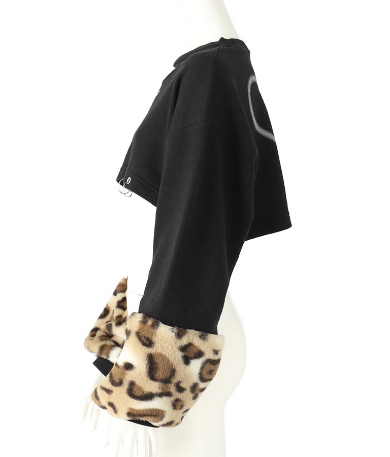 袖 レオパード ファー ショート丈 スウェット トップス 913-7579