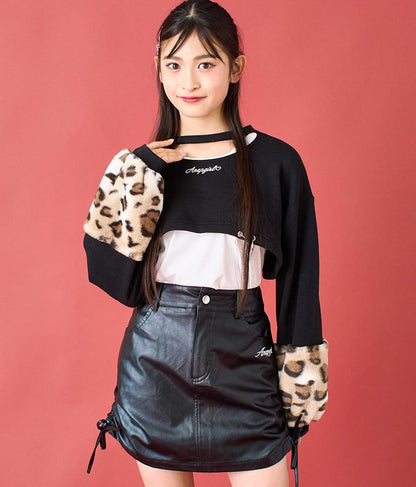 袖 レオパード ファー ショート丈 スウェット トップス 913-7579